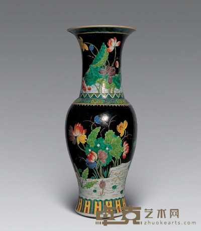 清光绪 黑地粉彩花卉凤尾尊 高50cm